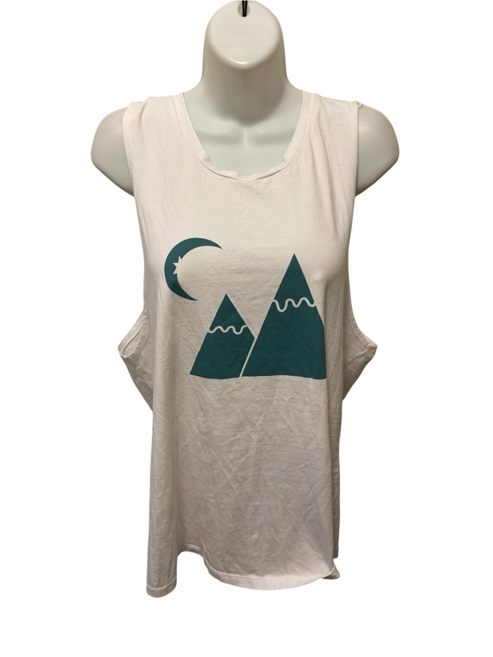 Zyia Active Mountains Moon Musvle Tee T-Shirt Sz XXXL White/Teal Cotton/Spandex